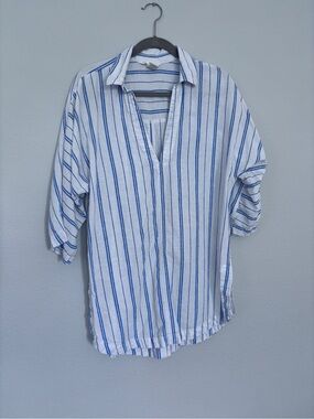 Blue and White Striped Linen Blend Cover up